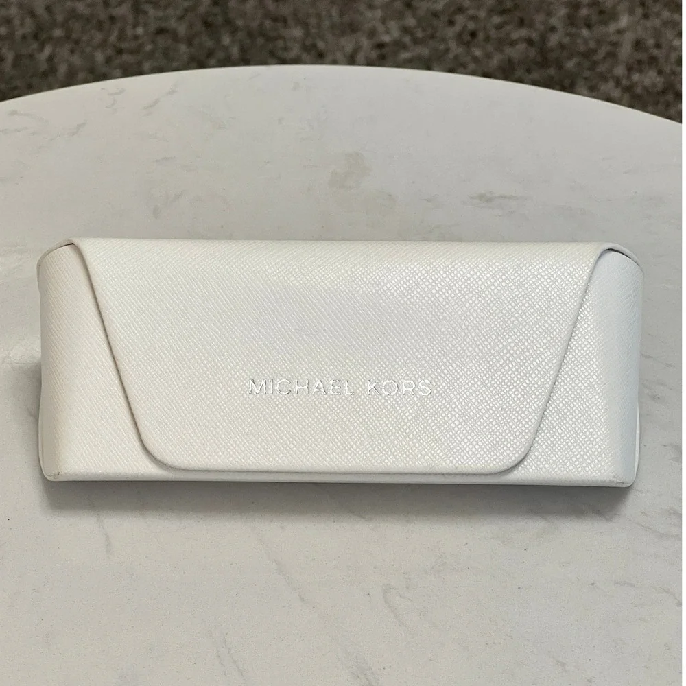 Michael Kors MK White Eyeglass Sunglass Hard Case Snap Closure Saffiano‎ Leather